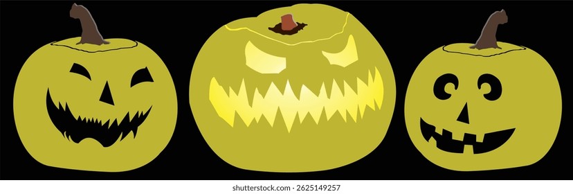 Halloween pumpkin with expression character on black background. Vector cartoon character illustration. simple vector design