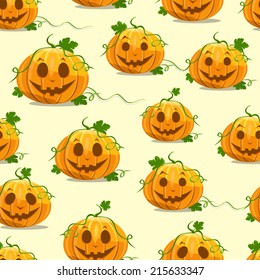 Halloween Pumpkin with Eyes and Mouth Seamless Pattern Background