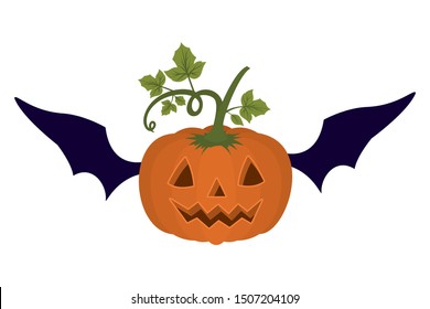 halloween pumpkin with face and bat wings