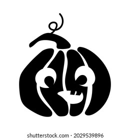 Halloween Pumpkin face, black cartoon Jack o Lantern character, funny illustration isolated on white. Vector