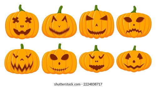 Halloween Pumpkin Face Collection, Vector illustration