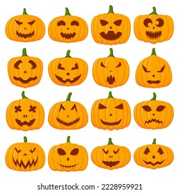 Halloween Pumpkin Face Collection, Vector illustration