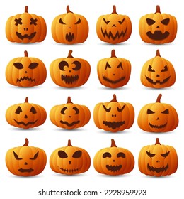 Halloween Pumpkin Face Collection, Vector illustration