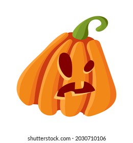 Halloween Pumpkin face, colorful cartoon Jack o Lantern character, funny illustration isolated on white. Vector