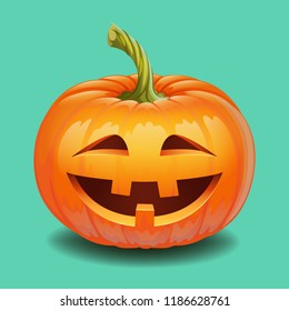 Halloween pumpkin face - crazy smile and wink Jack o lantern, autumn holidays banner. Jack o lantern icon emotion. Vector illustration.