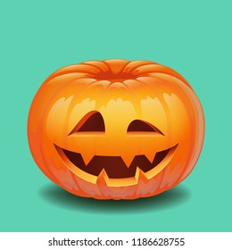 Halloween pumpkin face - creepy smile Jack o lantern, autumn holidays banner. Jack o lantern icon emotion. Vector illustration.