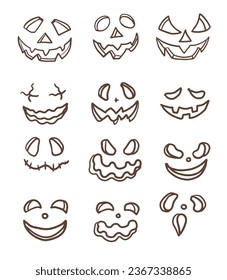 Halloween pumpkin face cute cartoon characteristic character emotions, individual elements on a white background set autumn holiday harvest horror stories