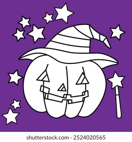 Halloween Pumpkin Face Design Cartoon Digital Stamp Outline