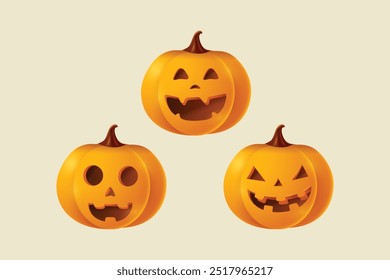 Halloween Pumpkin Face Emoji. 3D Halloween Theme Concept Vector Illustration