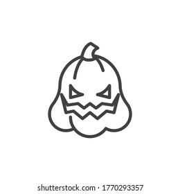 Halloween pumpkin face emoticon line icon. linear style sign for mobile concept and web design. Happy pumpkin emoji outline vector icon. Symbol, logo illustration. Vector graphics