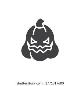 Halloween pumpkin face emoticon vector icon. filled flat sign for mobile concept and web design. Happy pumpkin emoji glyph icon. Symbol, logo illustration. Vector graphics