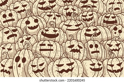 Halloween with pumpkin face expression cartoon collection