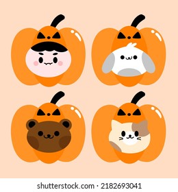 Halloween Pumpkin face flat design set