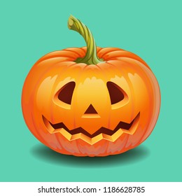 Halloween pumpkin face - funny smile Jack o lantern, autumn holidays banner. Jack o lantern icon emotion. Vector illustration.