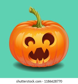 Halloween pumpkin face - funny surprised with big eyes Jack o lantern, autumn holidays banner. Jack o lantern icon emotion. Vector illustration.