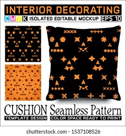 Halloween pumpkin face, the horror face created in various shapes styles. Seamless pattern for cushion (throw pillow) and others.