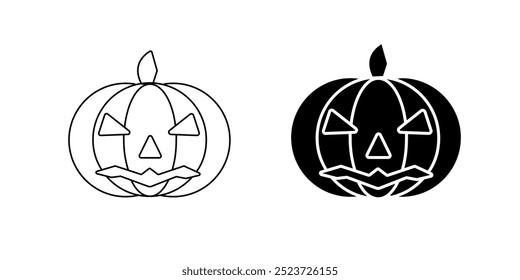 Halloween Pumpkin Face Icon on Black and White Vector Backgrounds