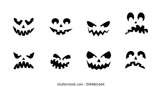 Halloween pumpkin face icon set. Scary, funny, happy, smile, creepy and spooky ghost faces. Vector illustration.