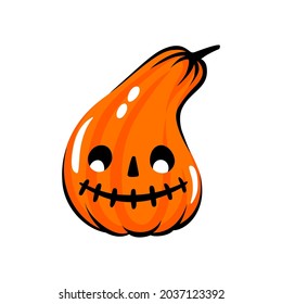 Halloween pumpkin face illustration. Cartoon vector character. Funny autumn symbol. Cute Orange carving pumpkin.
