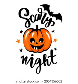 Halloween pumpkin face illustration. Cartoon vector character. Funny autumn symbol. Cute Orange carving pumpkin.