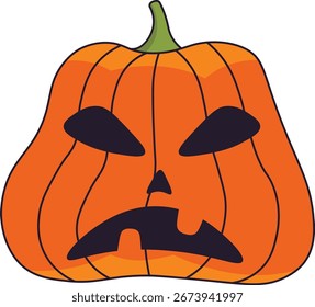 Halloween Pumpkin Face Isolated on White Background. Flat Vector Illustration