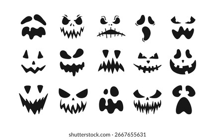 Halloween pompoen gezicht. Jack op lantaarn design set. Geïsoleerde Halloween enge gezichten. 