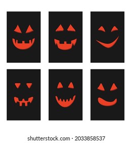halloween pumpkin face jack-o-lantern on black greeting cards.