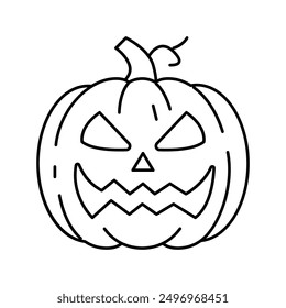 Icono de línea de cara de calabaza de halloween. Vector de cara de calabaza de halloween. Ilustración negra de contorno aislado