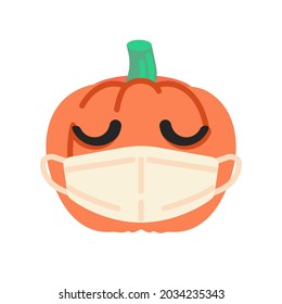 Halloween Kürbis mit einer Gesichtsmaske, Vektorgrafik. Fröhliches Halloween-Urlaubskonzept. Flaches Design. Farbige Grafiken