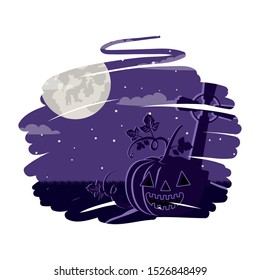 halloween pumpkin with face and moon vector illustration design