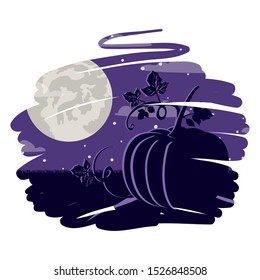 halloween pumpkin with face and moon vector illustration design