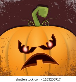 Halloween pumpkin with face on dark background. Vector cartoon Illustration of  Carved pumpkin into jack-o-lanterns for halloween banners and posters