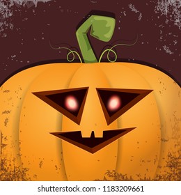 Halloween pumpkin with face on dark background. Vector cartoon Illustration of  Carved pumpkin into jack-o-lanterns for halloween banners and posters