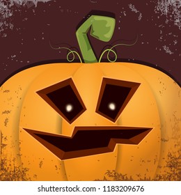 Halloween pumpkin with face on dark background. Vector cartoon Illustration of  Carved pumpkin into jack-o-lanterns for halloween banners and posters
