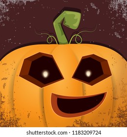 Halloween pumpkin with face on dark background. Vector cartoon Illustration of  Carved pumpkin into jack-o-lanterns for halloween banners and posters