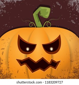Halloween pumpkin with face on dark background. Vector cartoon Illustration of  Carved pumpkin into jack-o-lanterns for halloween banners and posters