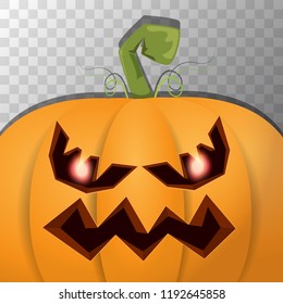 Halloween pumpkin with face on dark background. Vector cartoon Illustration of Carved pumpkin into jack-o-lanterns for halloween banners and posters