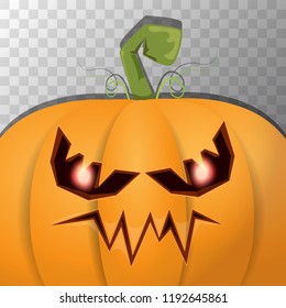 Halloween pumpkin with face on dark background. Vector cartoon Illustration of Carved pumpkin into jack-o-lanterns for halloween banners and posters