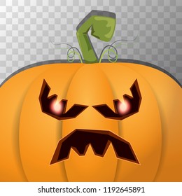 Halloween pumpkin with face on dark background. Vector cartoon Illustration of Carved pumpkin into jack-o-lanterns for halloween banners and posters
