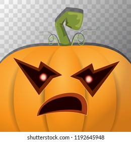 Halloween pumpkin with face on dark background. Vector cartoon Illustration of Carved pumpkin into jack-o-lanterns for halloween banners and posters