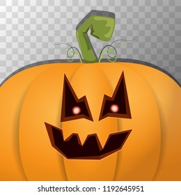 Halloween pumpkin with face on dark background. Vector cartoon Illustration of Carved pumpkin into jack-o-lanterns for halloween banners and posters