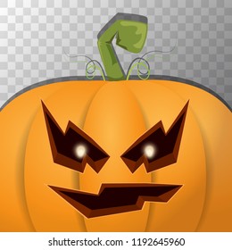 Halloween pumpkin with face on dark background. Vector cartoon Illustration of Carved pumpkin into jack-o-lanterns for halloween banners and posters