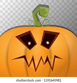Halloween pumpkin with face on dark background. Vector cartoon Illustration of Carved pumpkin into jack-o-lanterns for halloween banners and posters