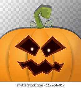 Halloween pumpkin with face on dark background. Vector cartoon Illustration of Carved pumpkin into jack-o-lanterns for halloween banners and posters