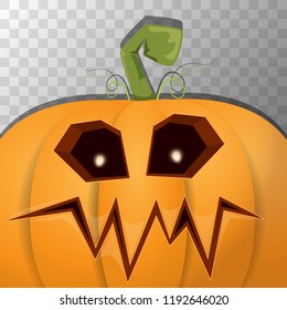 Halloween pumpkin with face on dark background. Vector cartoon Illustration of Carved pumpkin into jack-o-lanterns for halloween banners and posters