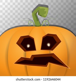 Halloween pumpkin with face on dark background. Vector cartoon Illustration of Carved pumpkin into jack-o-lanterns for halloween banners and posters
