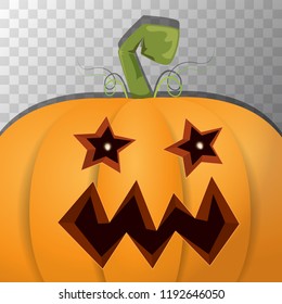 Halloween pumpkin with face on dark background. Vector cartoon Illustration of Carved pumpkin into jack-o-lanterns for halloween banners and posters