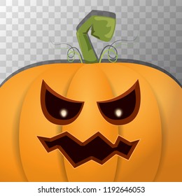 Halloween pumpkin with face on dark background. Vector cartoon Illustration of Carved pumpkin into jack-o-lanterns for halloween banners and posters
