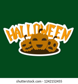 Halloween pumpkin with face on dark background. Vector cartoon Illustration.