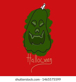 Halloween pumpkin with face on dark background. Vector cartoon Illustration.